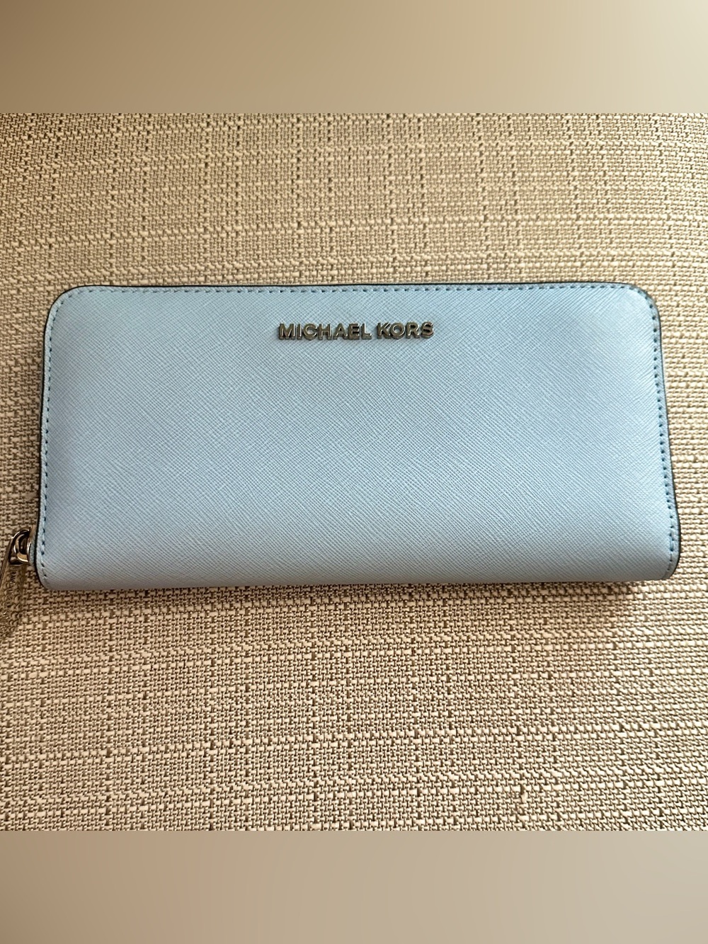 Michael Kors Light Blue Zip Wallet with Silver Logo